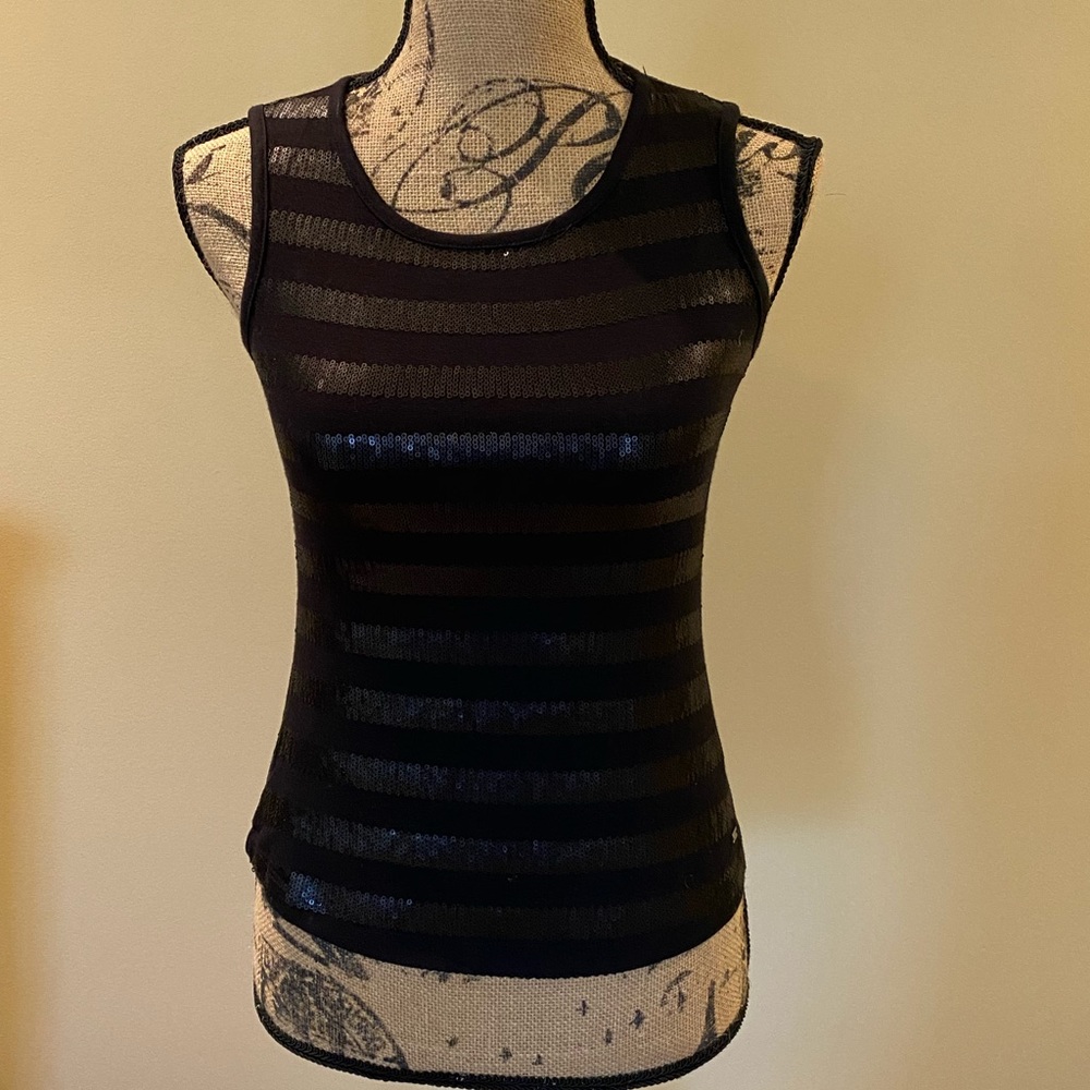 XS Armani Exchange Sequined Black Tank Top